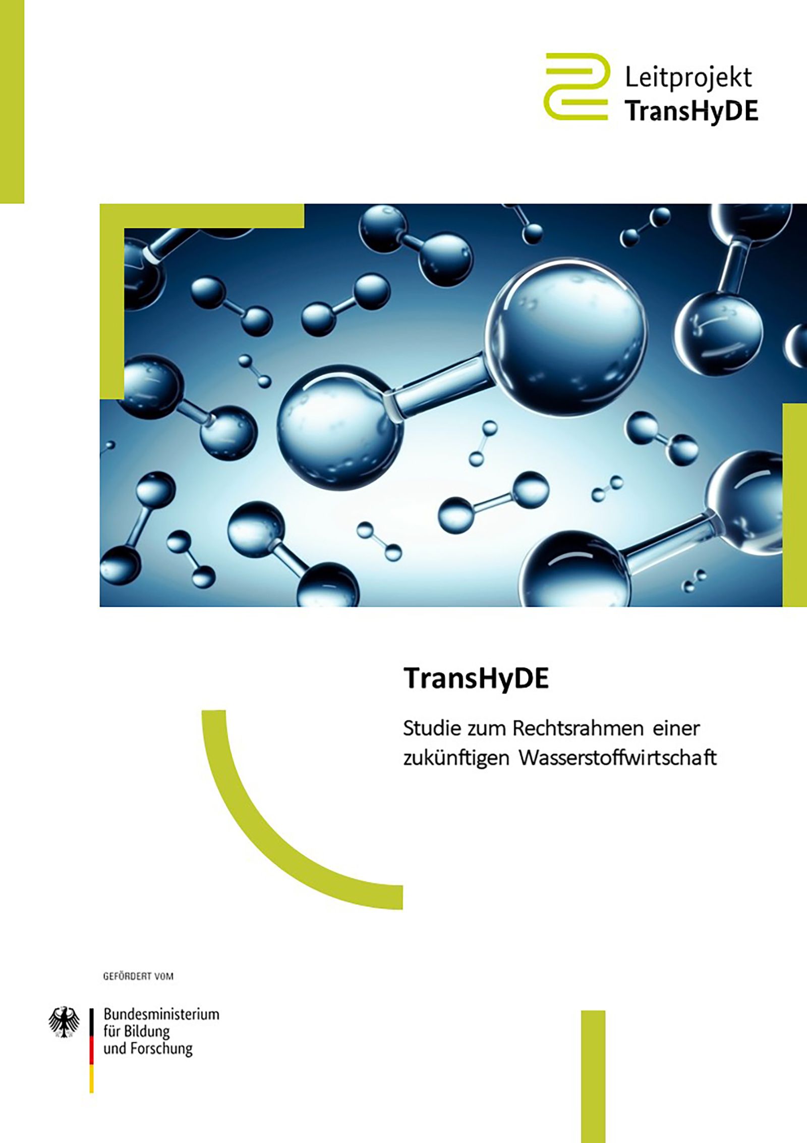 Das Bild zeigt das Titelblatt der TransHyDE-Studie zum Rechtsrahmen einer zukünftigen Wasserstoffwirtschaft.