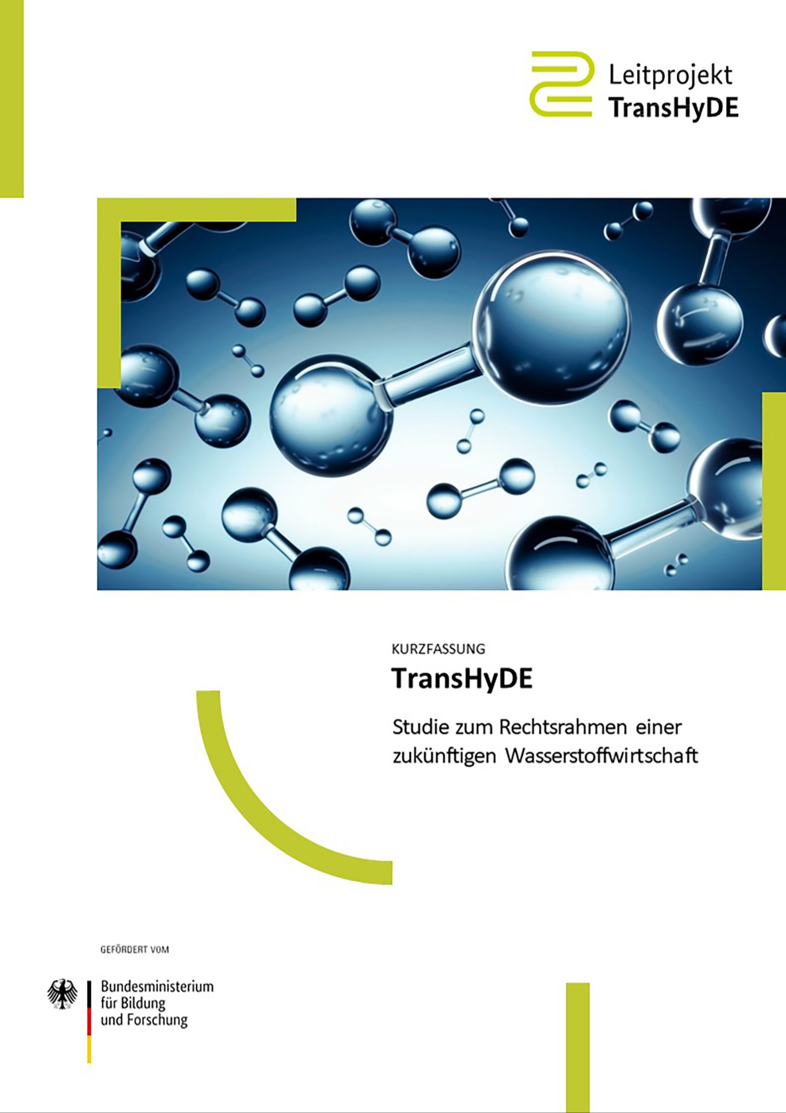 Das Bild zeigt das Titelblatt der TransHyDE-Studie zum Rechtsrahmen einer zukünftigen Wasserstoffwirtschaft.